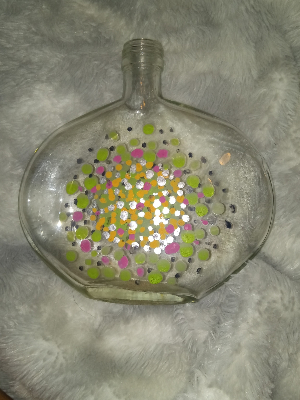 Hand-Painted Clear Glass Decorative Vase with Pink & Lime Dot Pattern